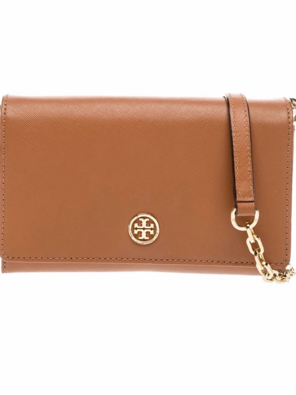Tory Burch Brown Leather Chain-Detail Crossbody Wallet